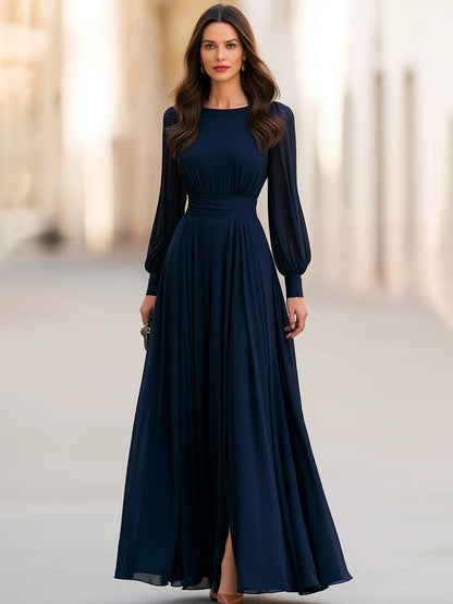Elegant Chiffon Maxi Dress With Fitted Waist And Slit