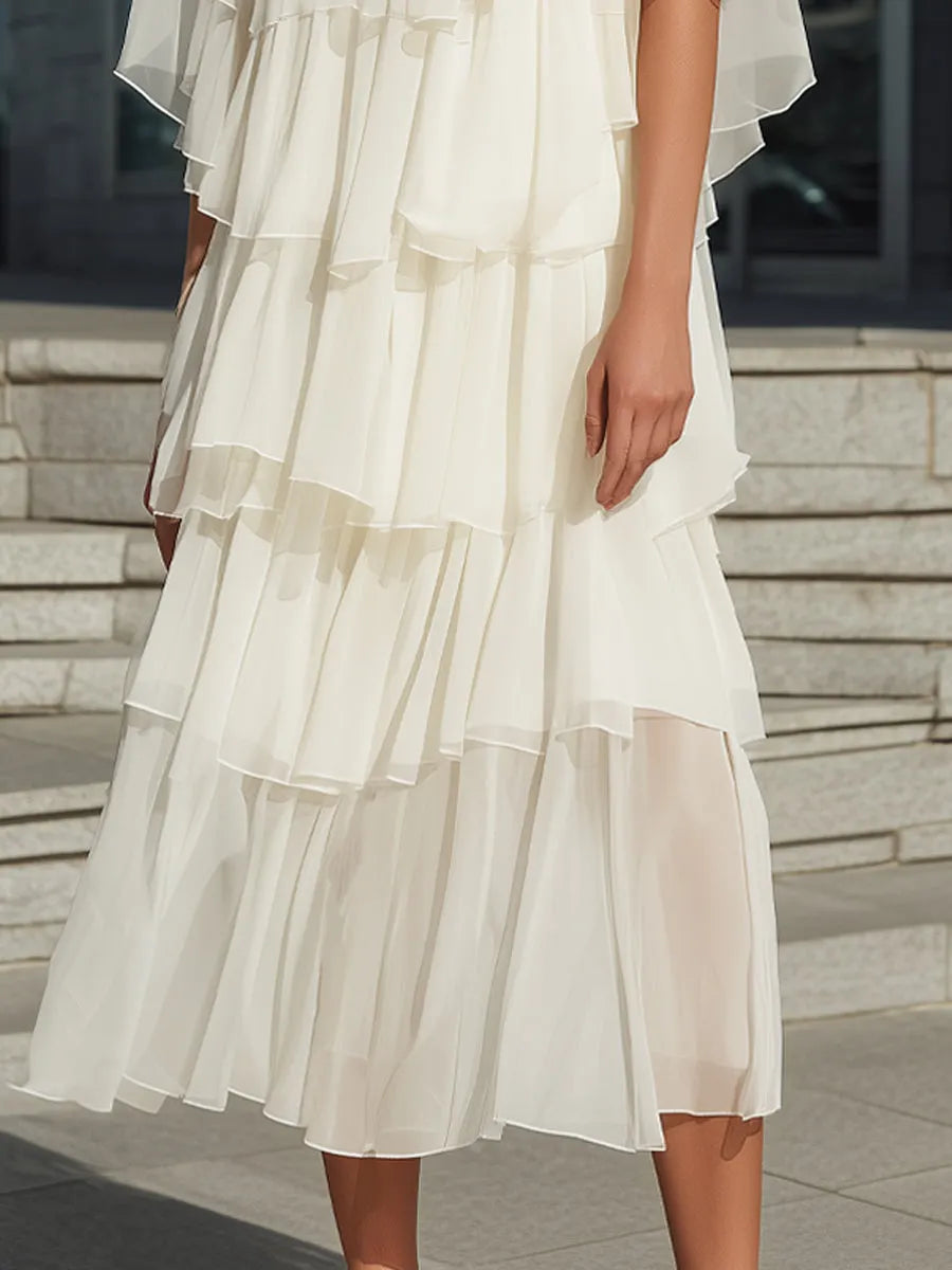 Layered Chiffon Ruffle Midi Dress