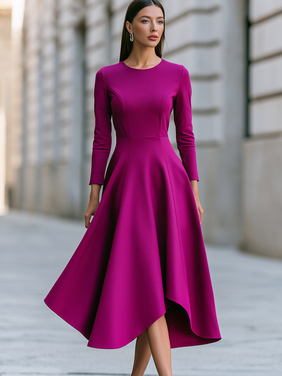 Princess-Seam Handkerchief-Hem Midi Dress