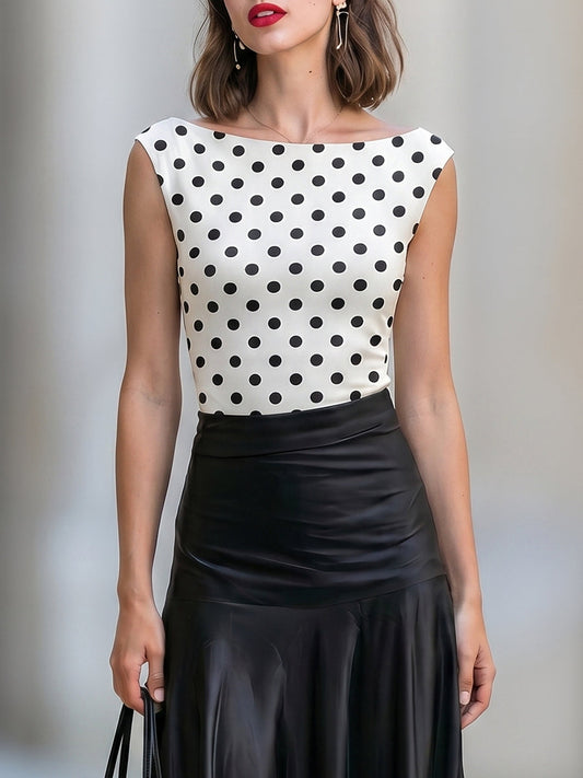 Polka Dot Satin Two-Piece Midi Skirt Set