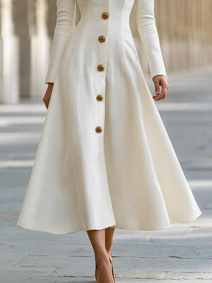 Tweed Textured Button-Up A-line Midi Dress