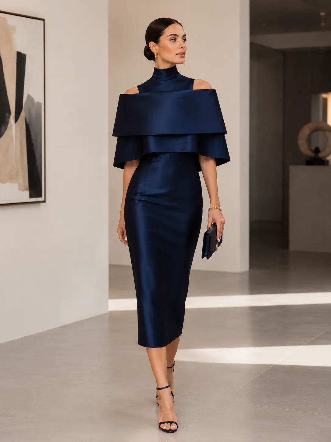 Off-Shoulder Layered Midi Dress