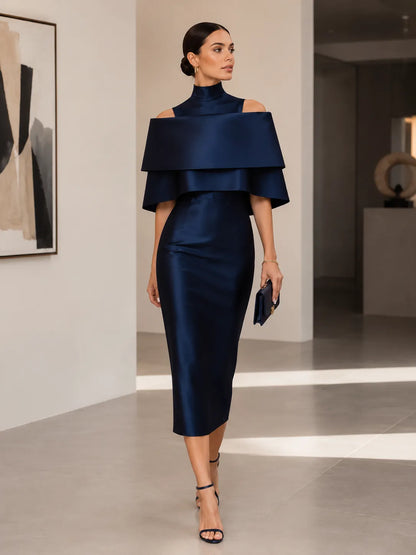 Off-Shoulder Layered Midi Dress