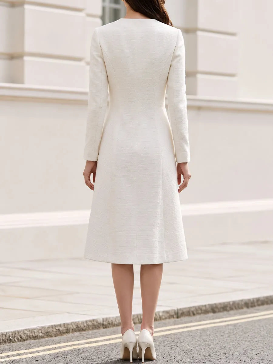 Tweed Double-Breasted Midi Coat Dress