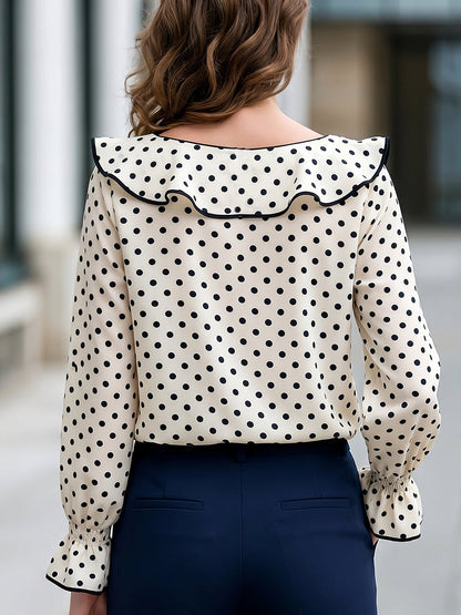 Polka Dot Ruffle Collar Long Sleeve Blouse
