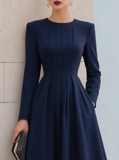 Elegant Pleated Waist A-Line Midi Dress