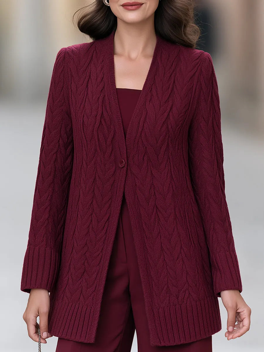 Cable-Knit Longline Single-Button Cardigan