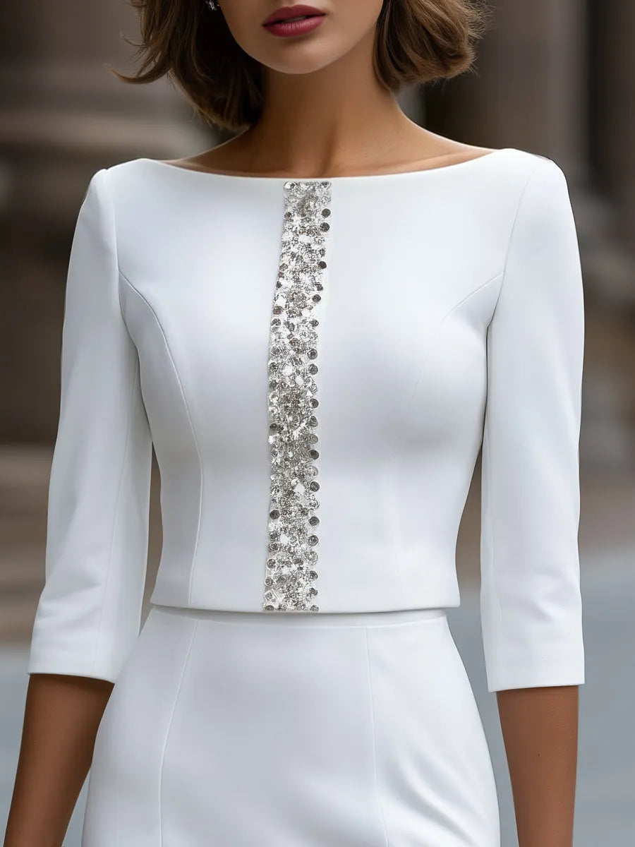 Sequin Panel Elegant Tailored Midi Skirt Set