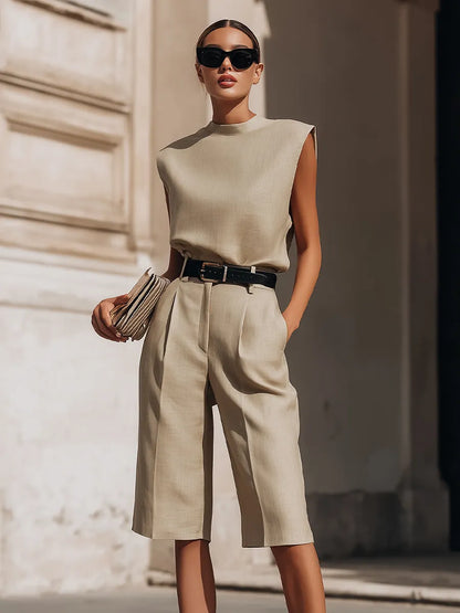 Minimalist Structured Sleeveless Top And Tailored Bermuda Shorts Set