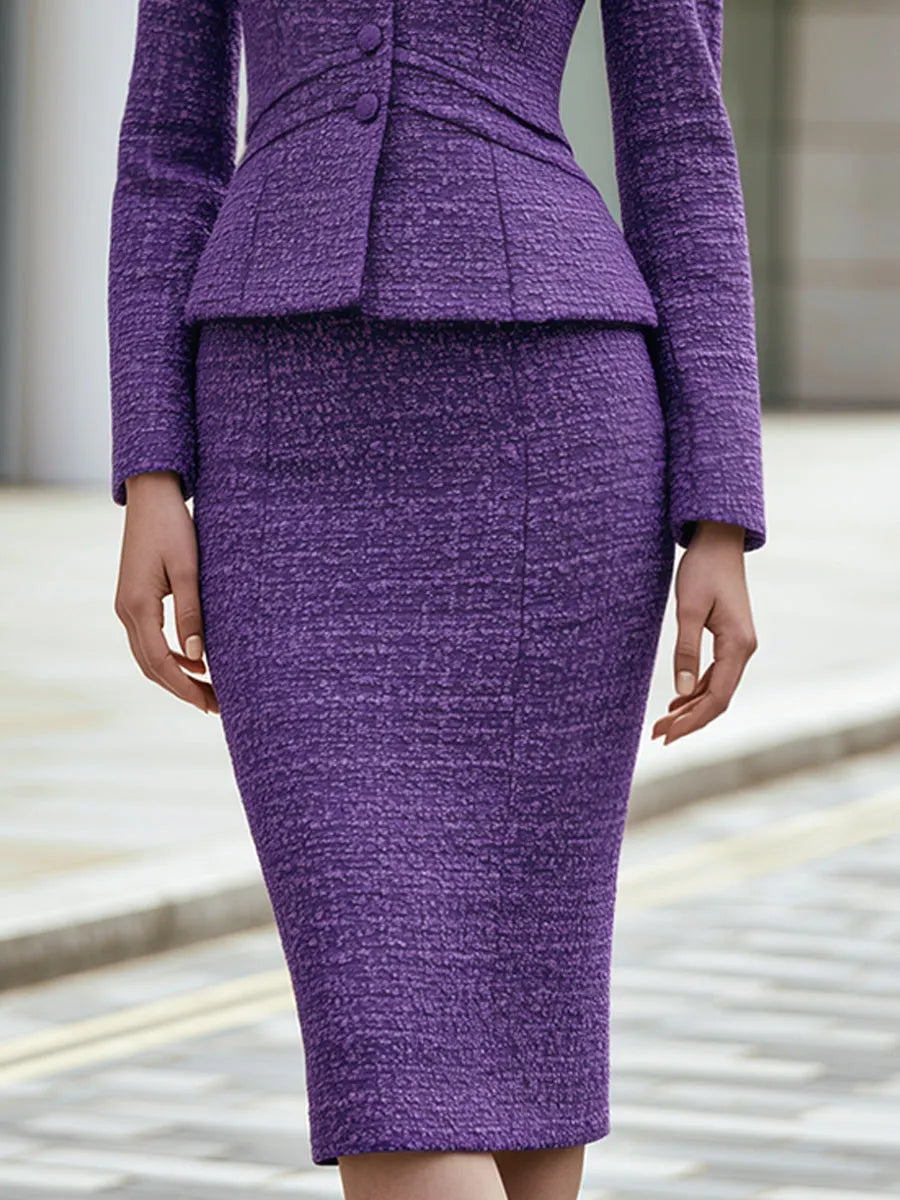 Textured Peplum Jacket And Pencil Skirt Set