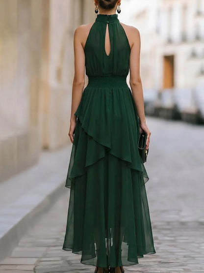 Elegant Halter Neck Layered Chiffon Maxi Dress