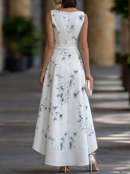 Floral Print Asymmetric High-Low Maxi Dress