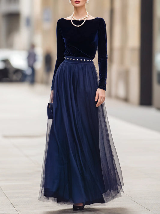 Velvet Bodice And Tulle Maxi Skirt Ensemble