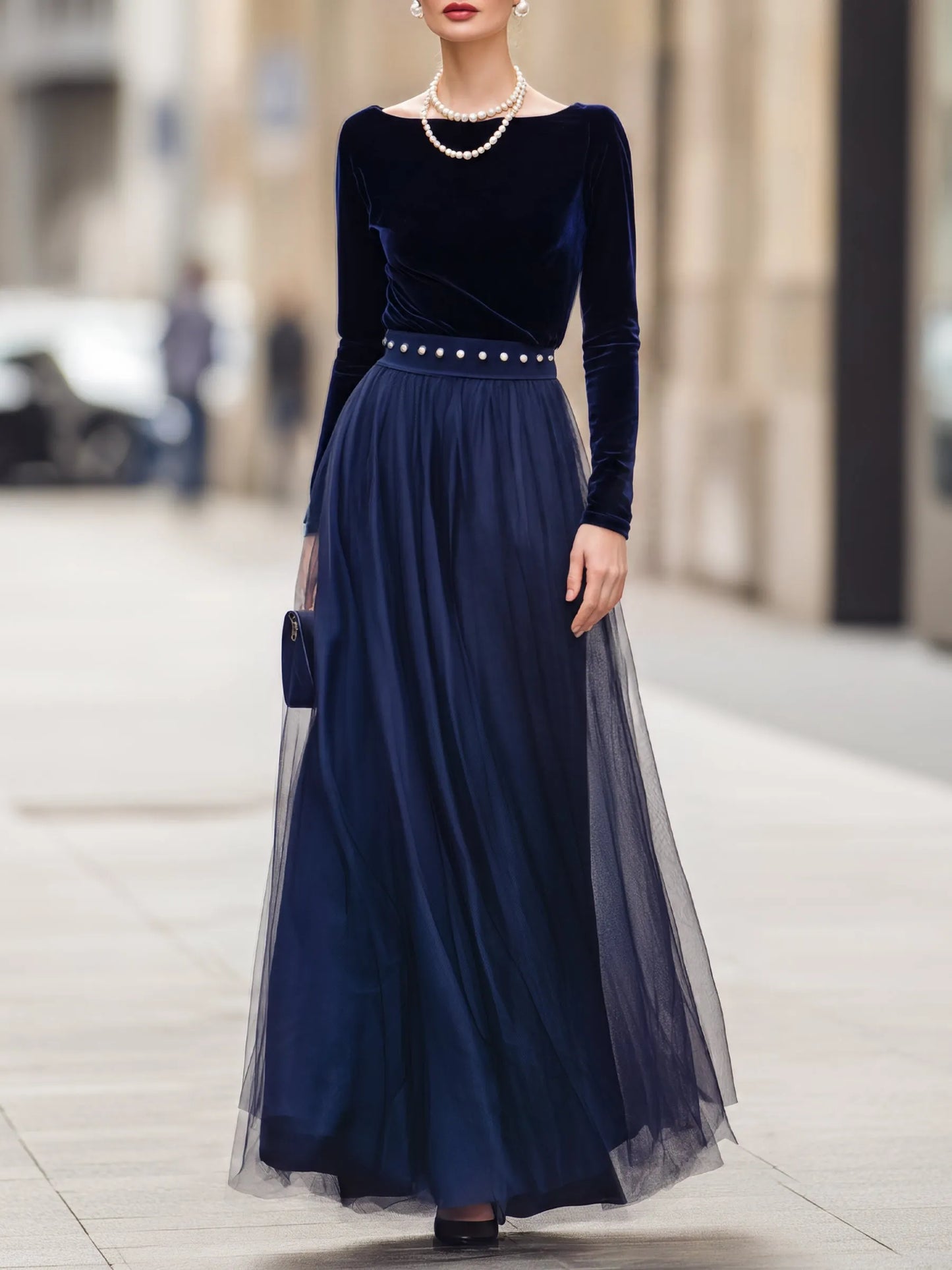 Velvet Bodice And Tulle Maxi Skirt Ensemble