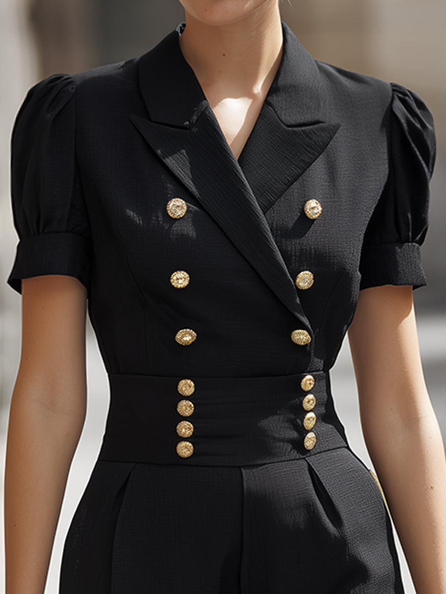 Tailored Lapel Button-Detail Jumpsuit