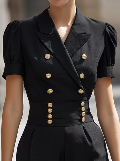 Tailored Lapel Button-Detail Jumpsuit