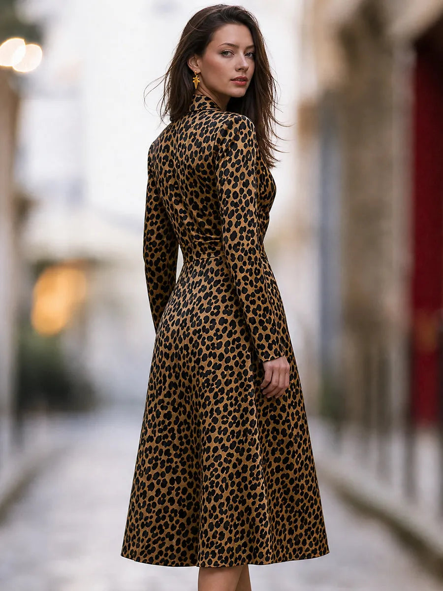 Leopard Print Wrap Midi Dress