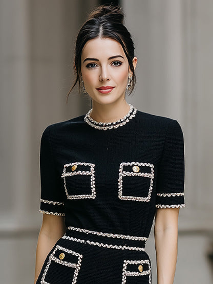 Black Contrast Trim Pocket Knit Mini Dress