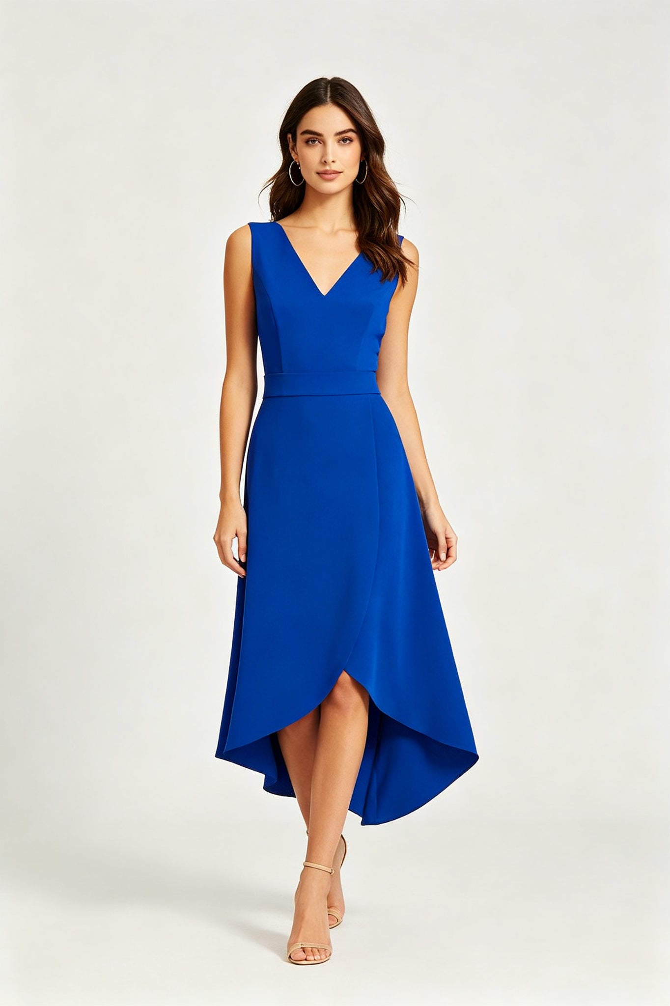 Royal Blue Asymmetrical Sleeveless Midi Dress - Royal Blue