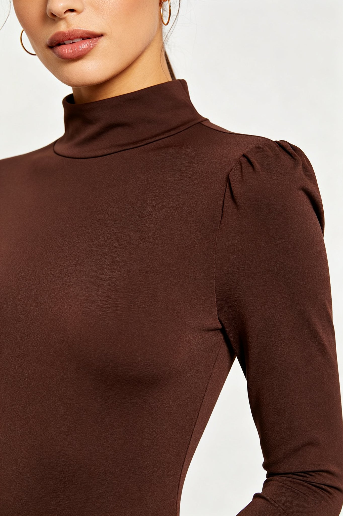 Chocolate Brown Long Sleeve Bodycon Midi Dress - view 3
