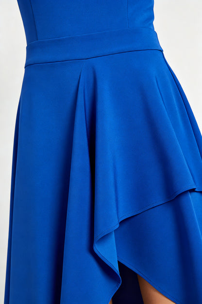 Royal Blue Asymmetrical Sleeveless Midi Dress - view 4