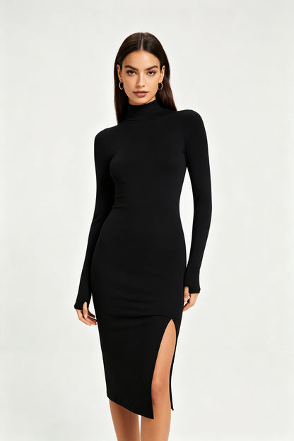 Chocolate Brown Long Sleeve Bodycon Midi Dress - view 5